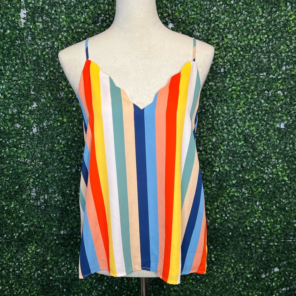 Nordstrom Socialite Scalloped V-Neck Tank Rainbow Pride Size S